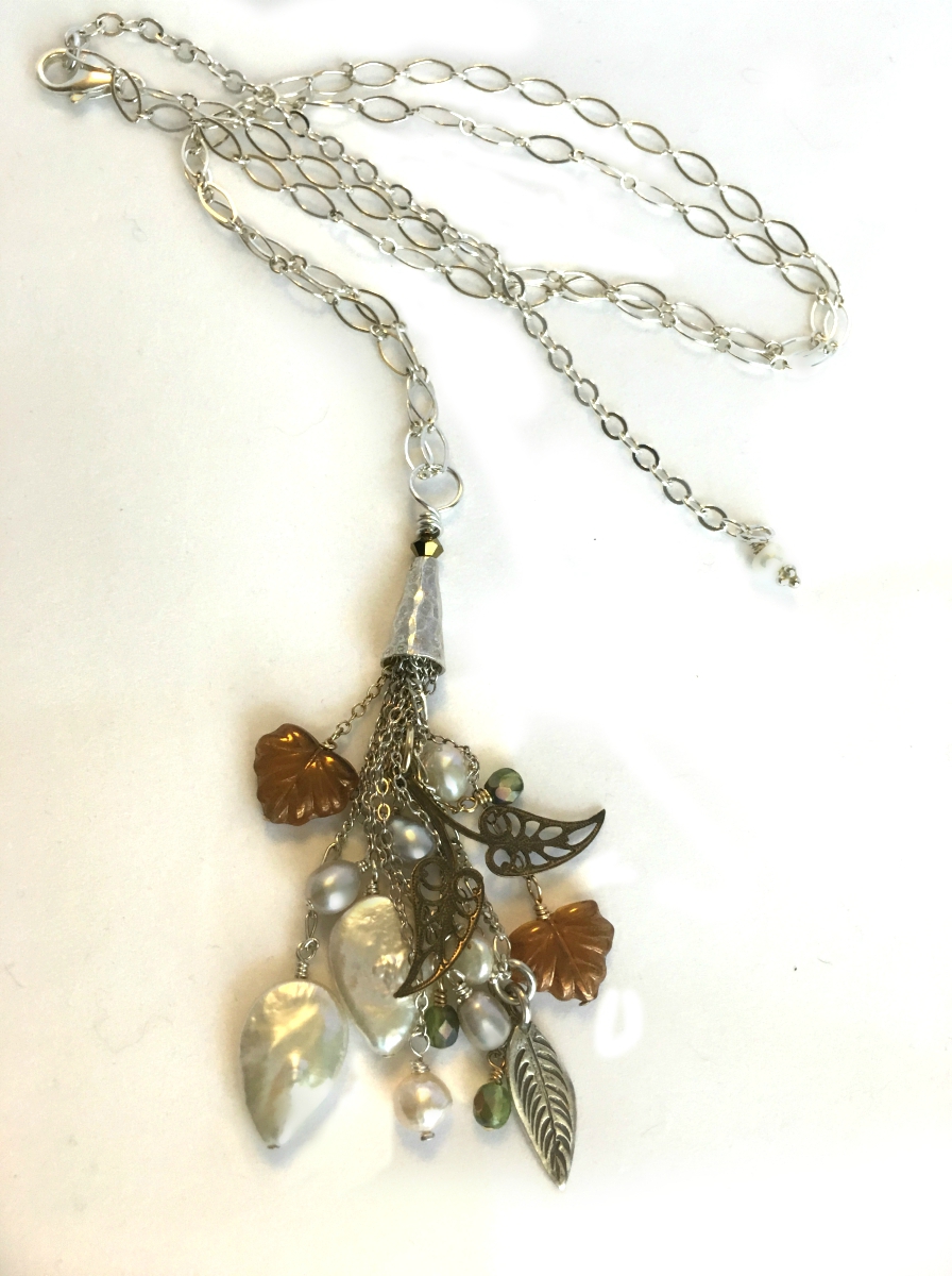 Chain with pendant in antique gold with leaves design for nature lovers
