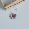 Box White with rasp. pink enameled flower necklace