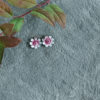 Leaves White with dark pink enameled flower earrings_