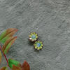 Leaves green with blue enameled flower earrings_