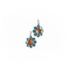White backgrnd Blue with peach asymetric enameled flower earrings_