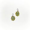 White backgrnd Green with blue enameled flower earrings_