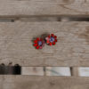 Wood table Red with purple enameled flower earrings_